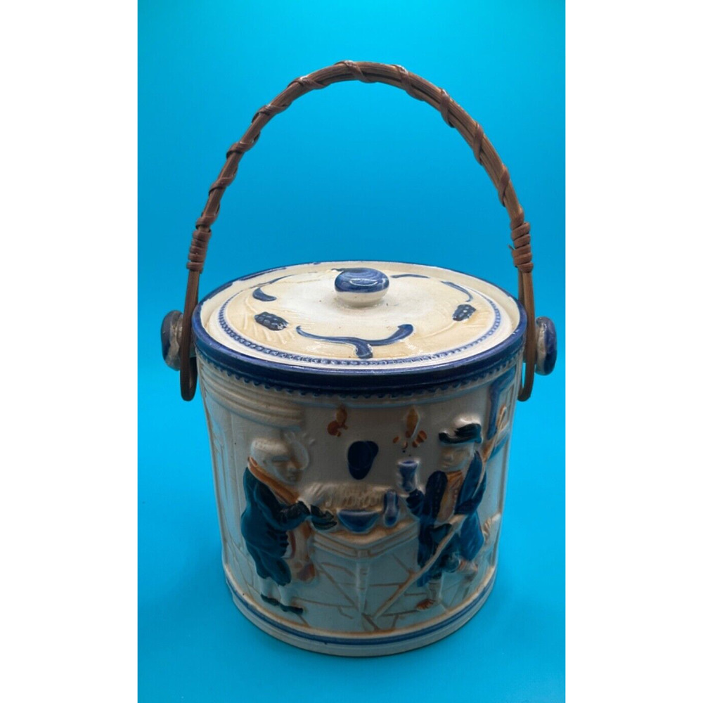 🍪 Vintage Ceramic Colonial Theme Cookie Jar -‎ 5"x5", Christmas Cookies
